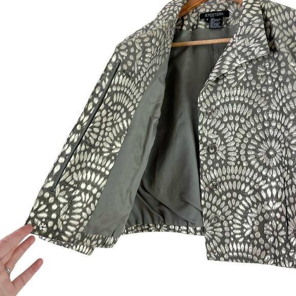 ETCETERA Metallic Floral Jacquard Blazer Jacket in Silver & Grey, Size‎ 8 - Picture 9 of 12